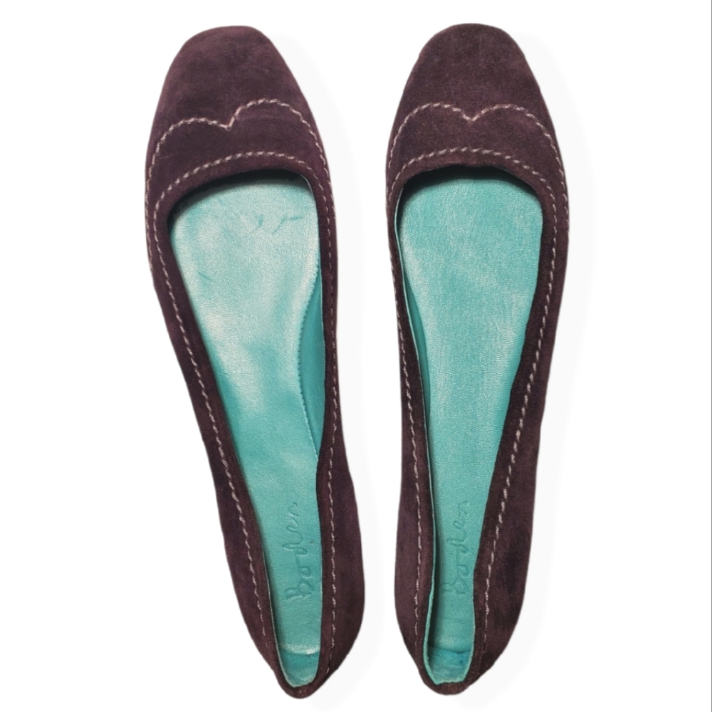 Boden Purple Suede Ballet Flats Contrast Stitching